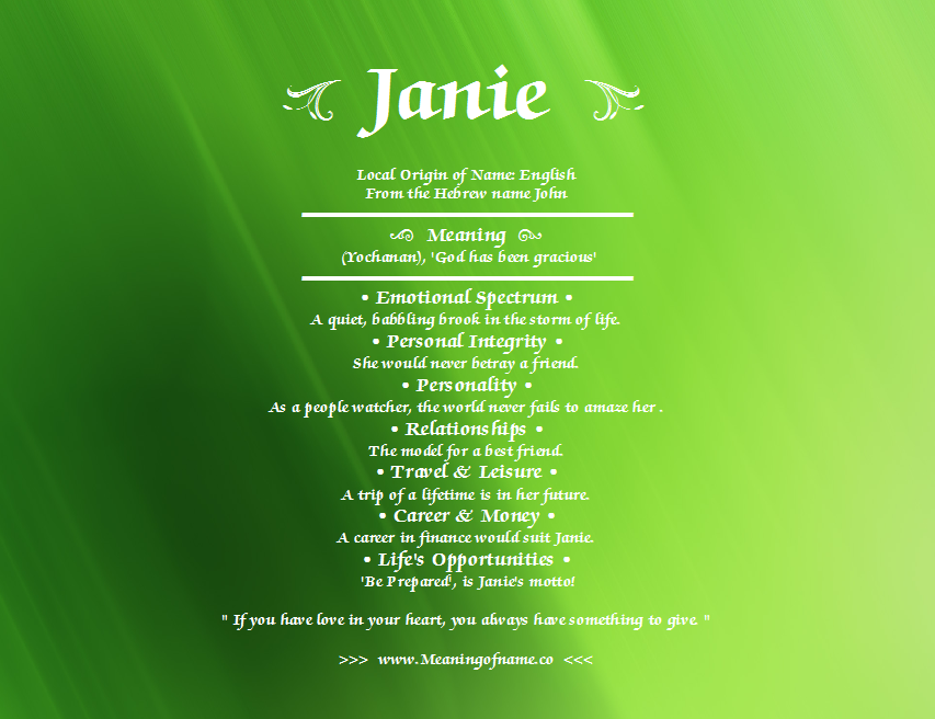 Janie - Meaning of Name