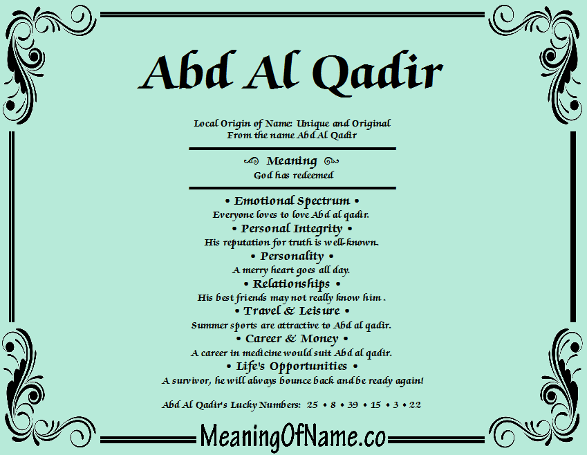 Abd Al Qadir Meaning of Name