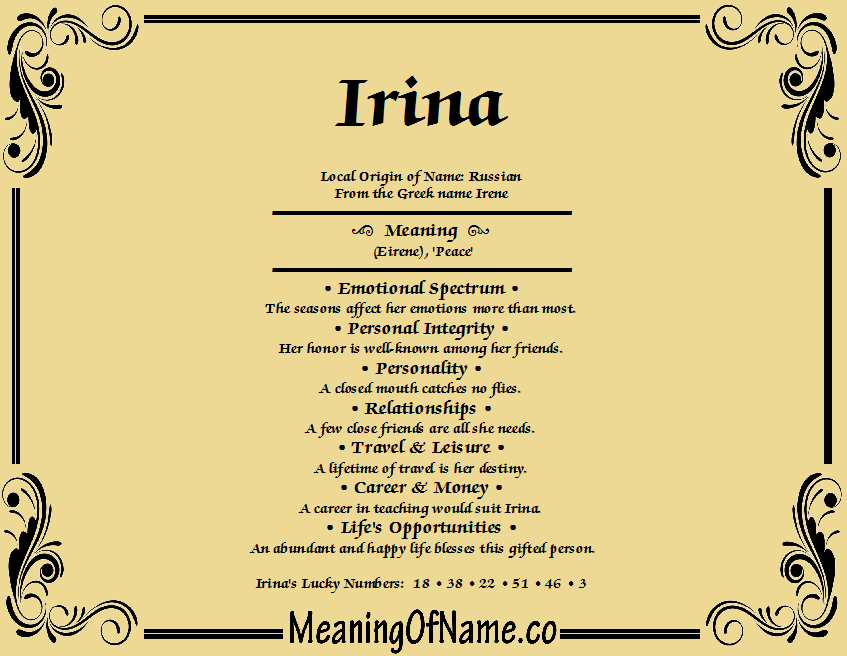 Irina - Meaning of Name