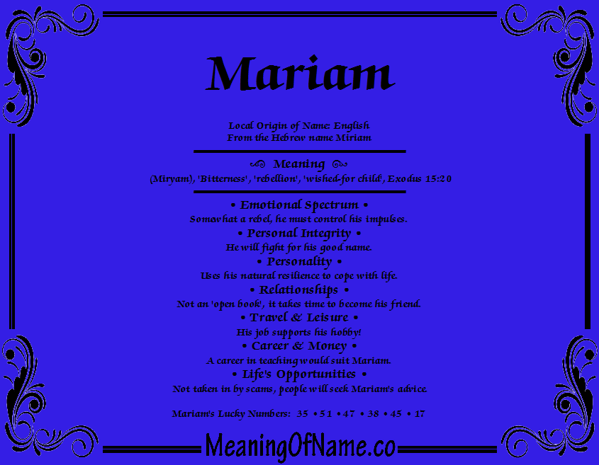 Mariam - Meaning of Name