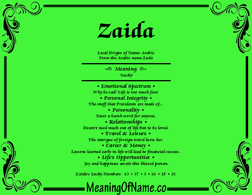 Zaida - Meaning of Name