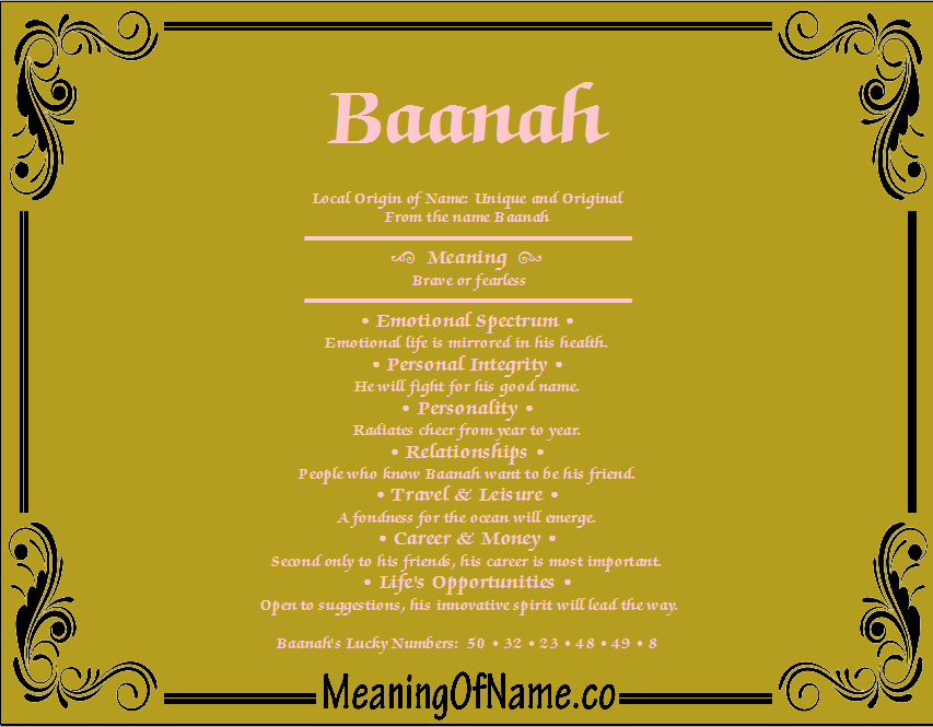 Meaning of Name Baanah