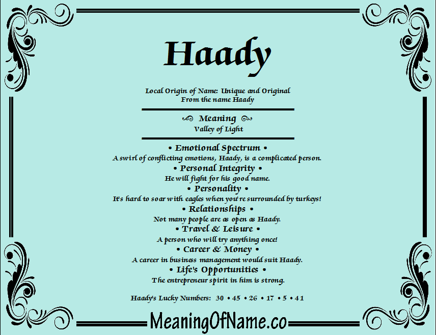 Meaning of Name Haady