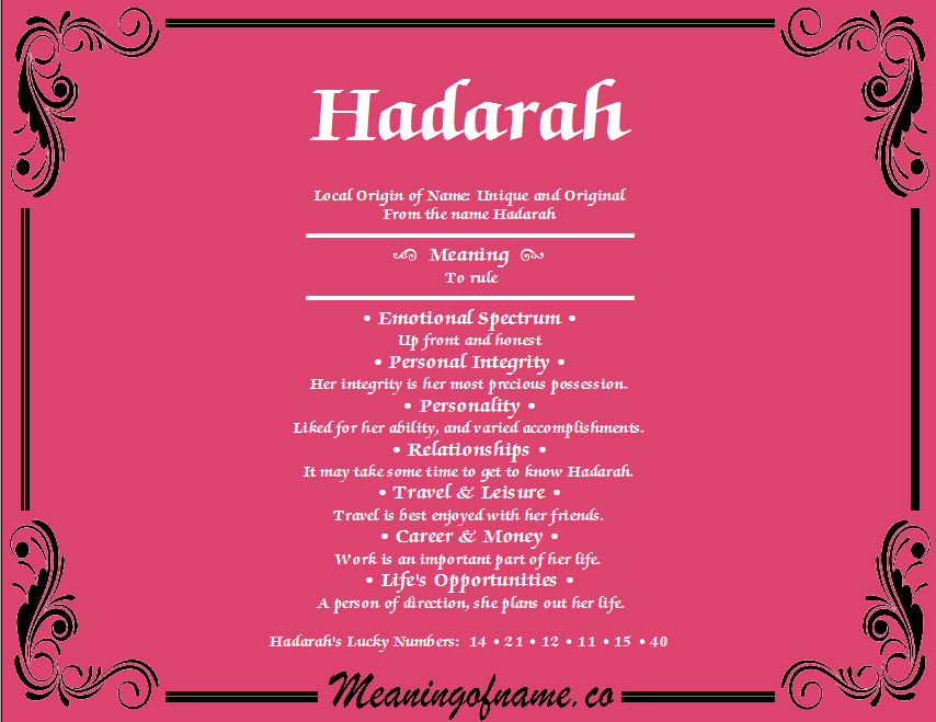 Meaning of Name Hadarah