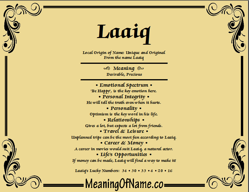 Meaning of Name Laaiq