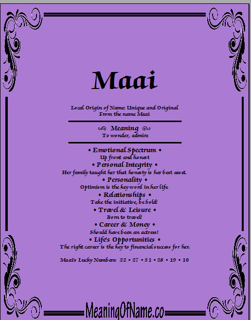 Meaning of Name Maai