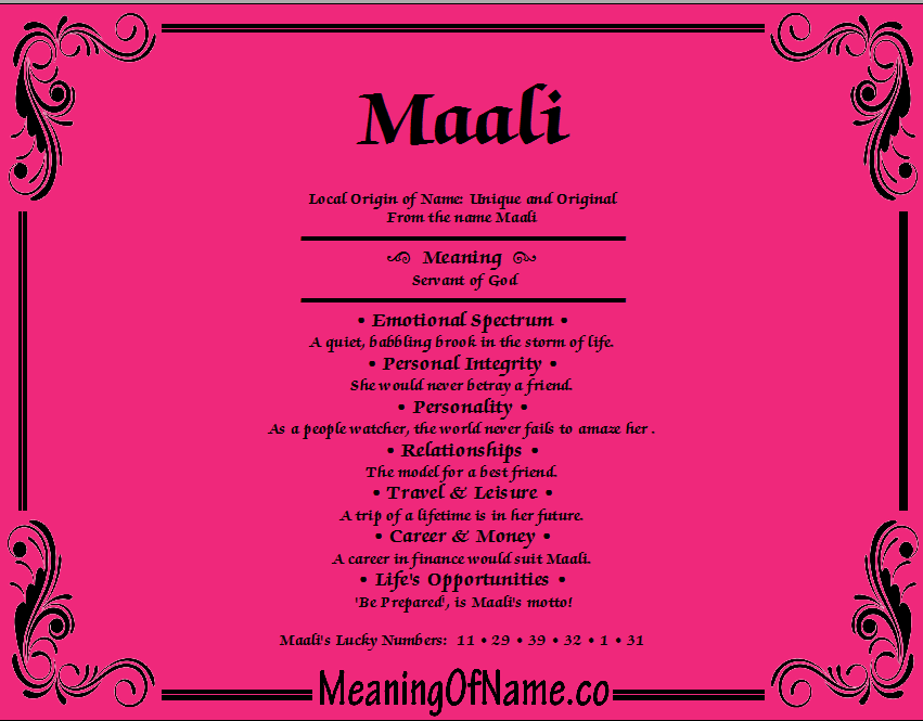Meaning of Name Maali