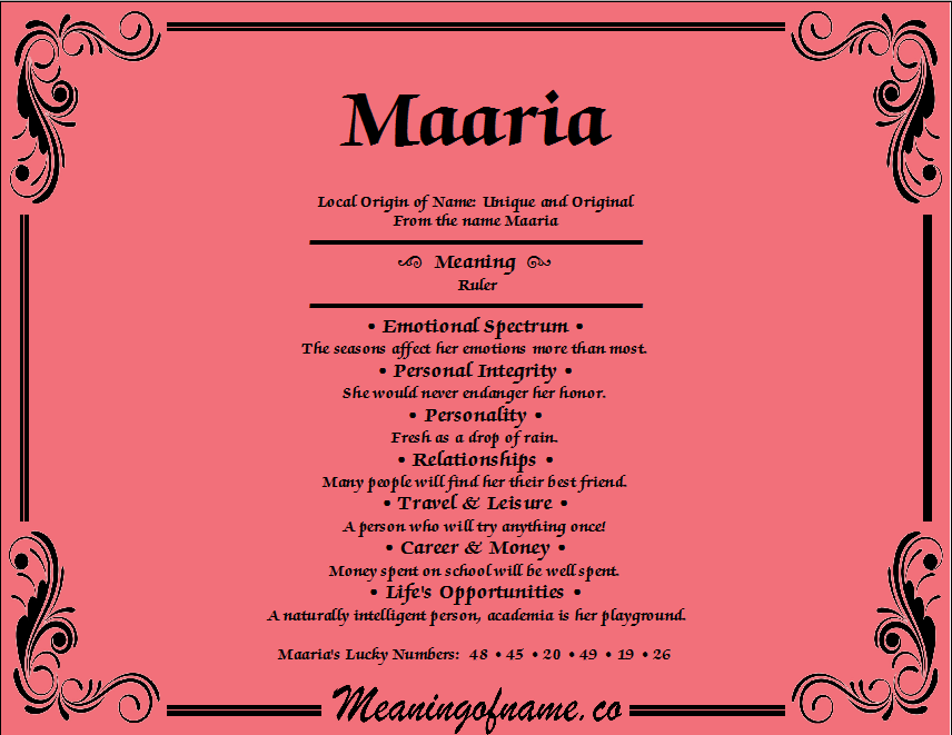 Meaning of Name Maaria