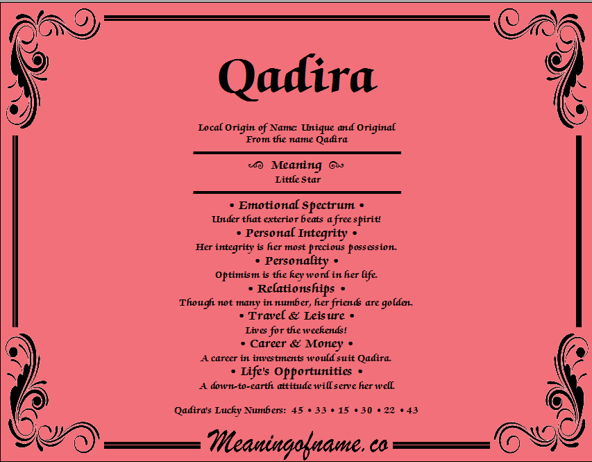 Meaning of Name Qadira