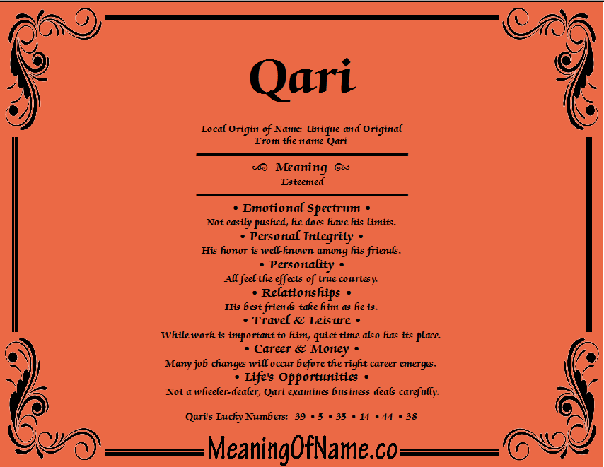 Meaning of Name Qari