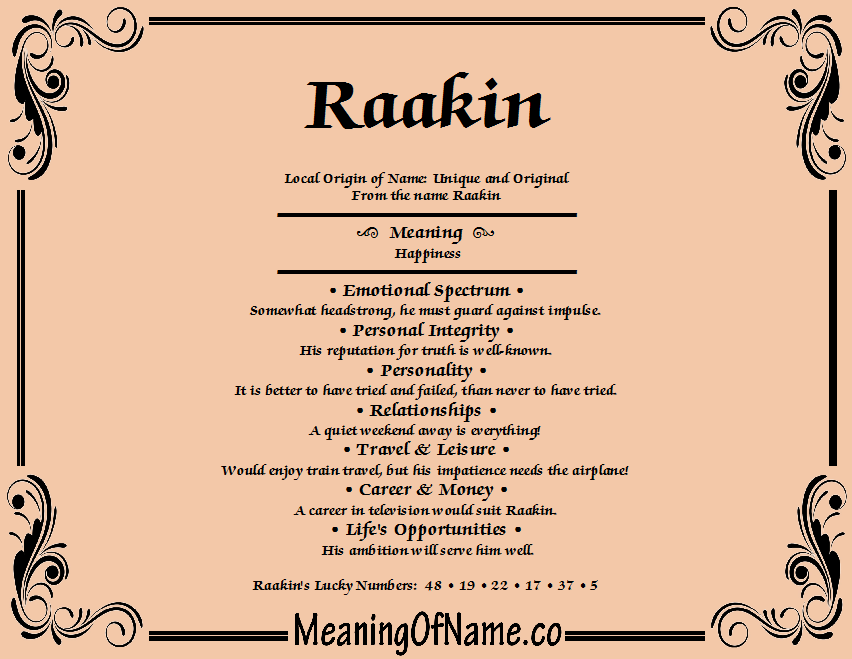 Meaning of Name Raakin