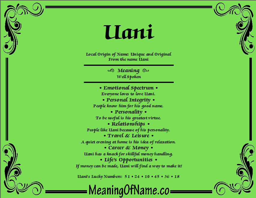 Meaning of Name Uani