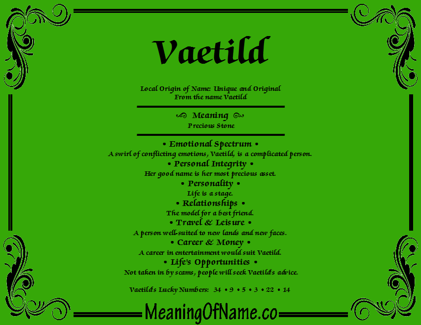Meaning of Name Vaetild