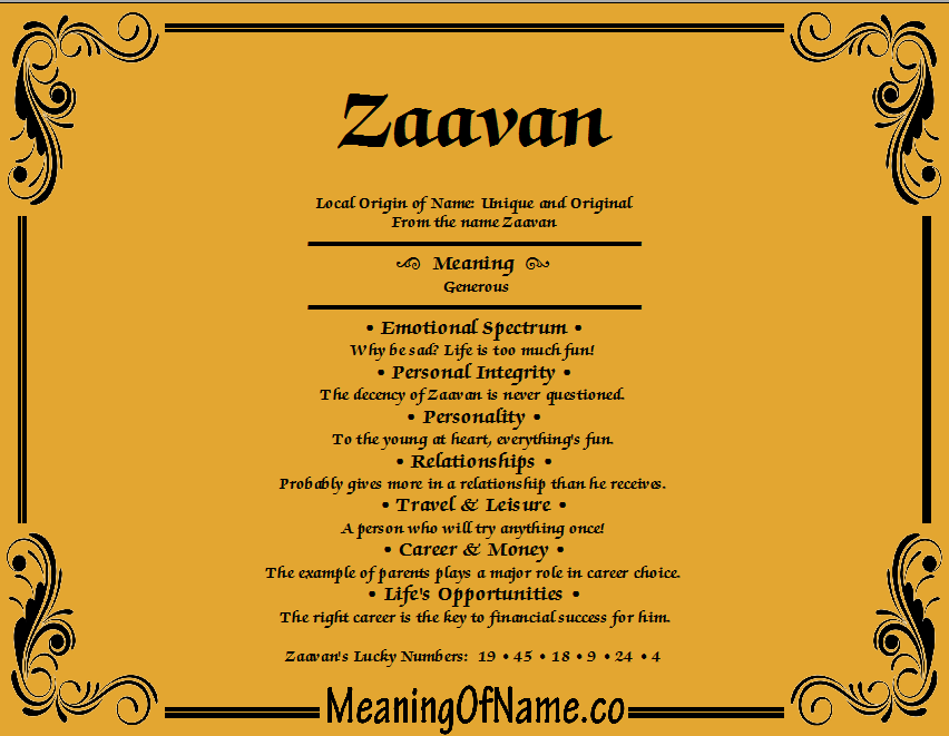 Meaning of Name Zaavan