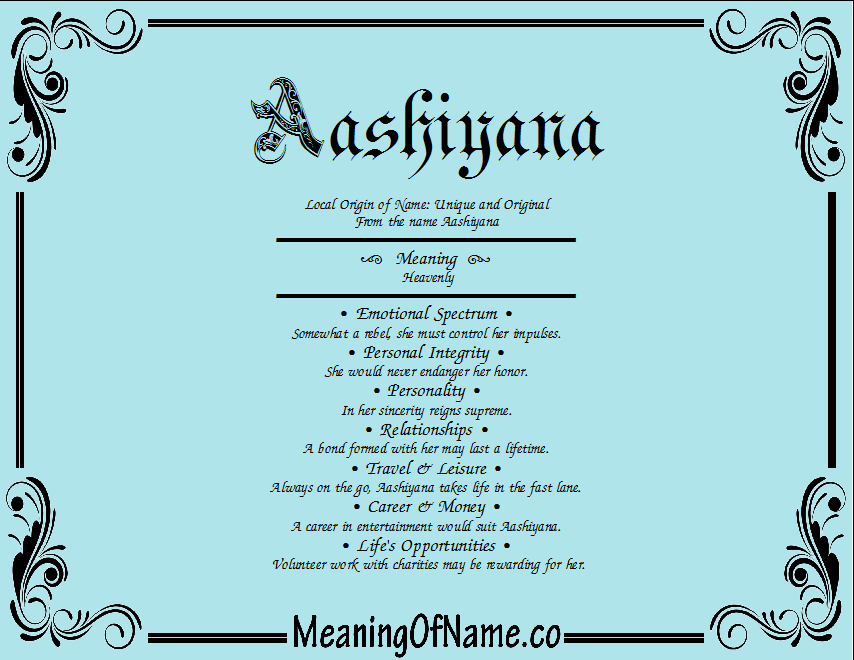 Meaning of Name Aashiyana