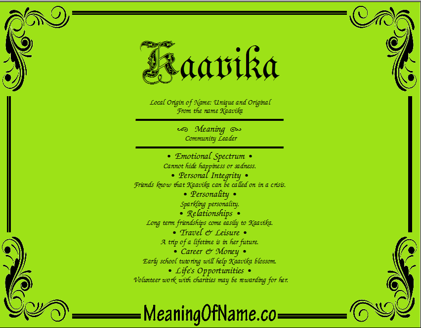 Meaning of Name Kaavika