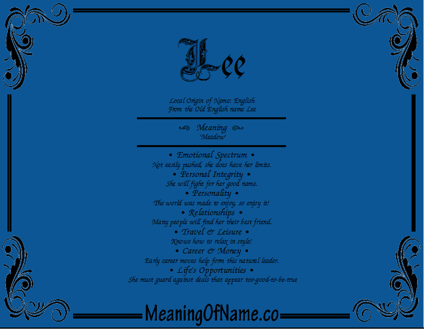 Lee - Meaning of Name