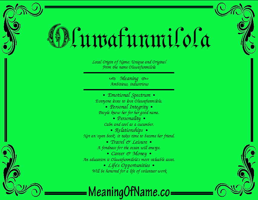 Oluwafunmilola Meaning of Name