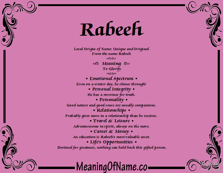 Meaning of Name Rabeeh