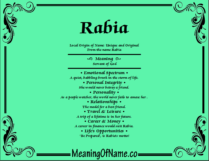 Meaning of Name Rabia