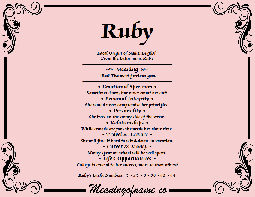 Girl names with ruby in them