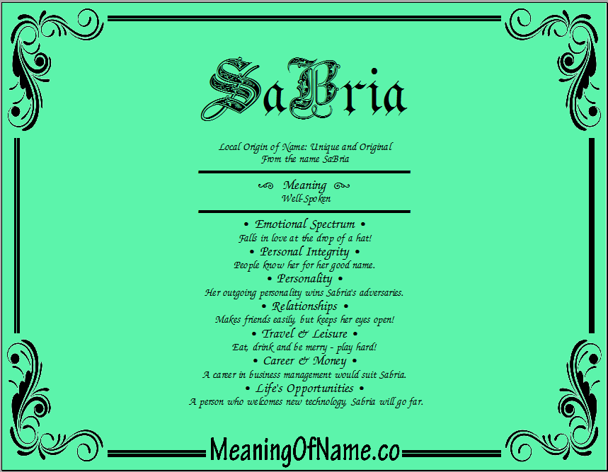 Meaning of Name Sabria