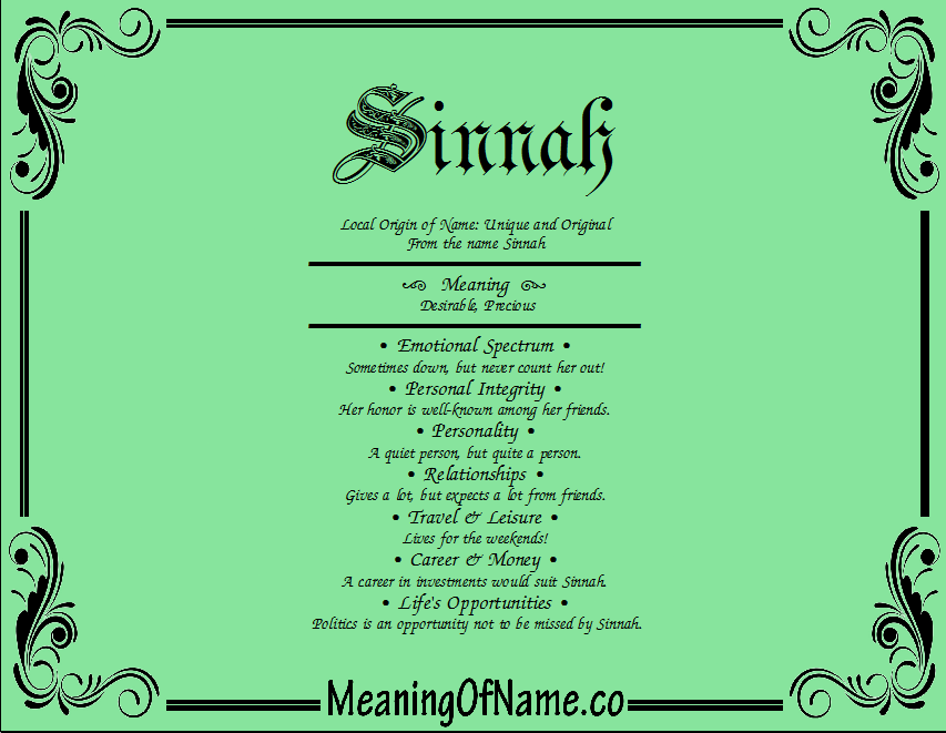 Meaning of Name Sinnah