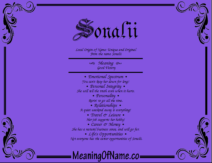 Meaning of Name Sonalii
