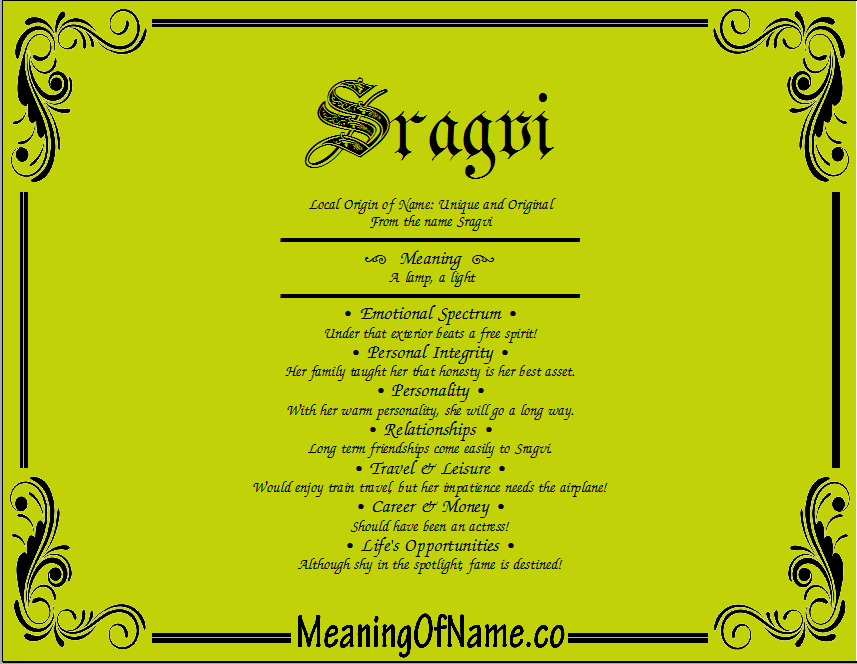 Meaning of Name Sragvi
