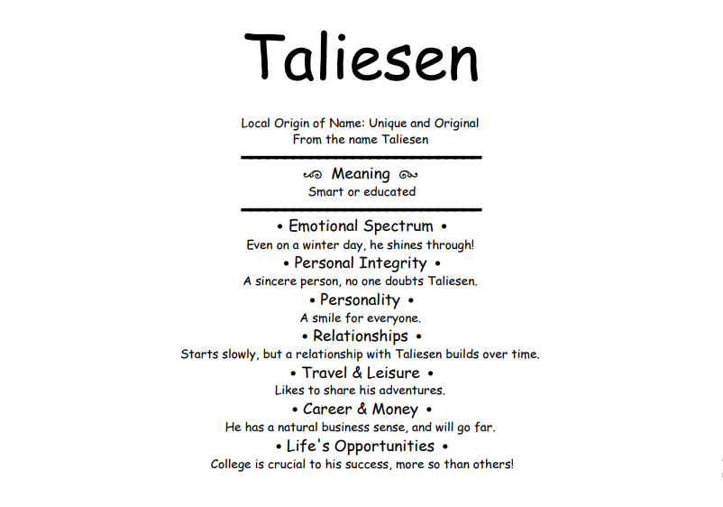 Meaning of Name Taliesen