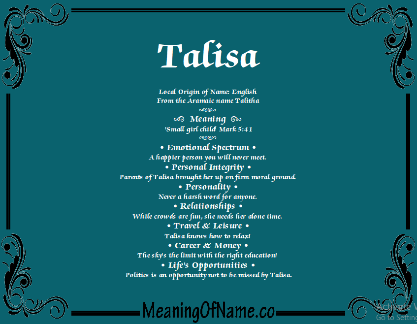 Talisa Meaning of Name