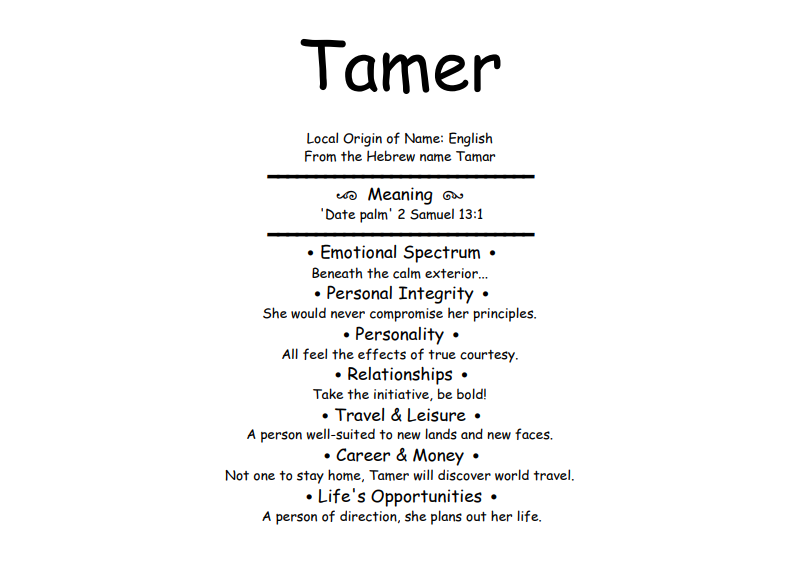 Meaning of Name Tamer