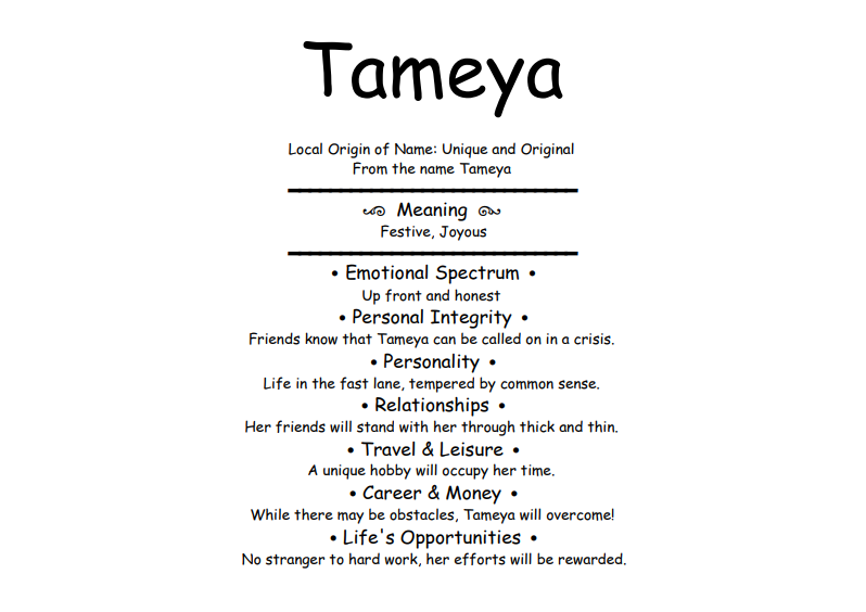 Meaning of Name Tameya