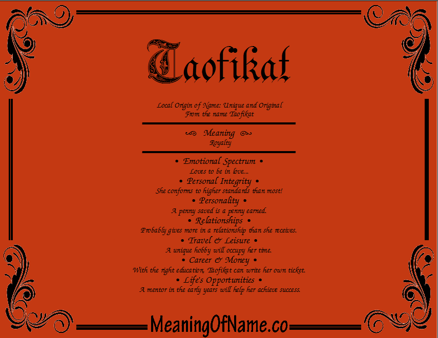 Meaning of Name Taofikat