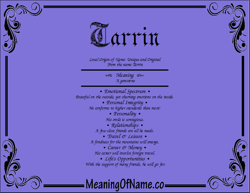 Meaning of Name Tarrin