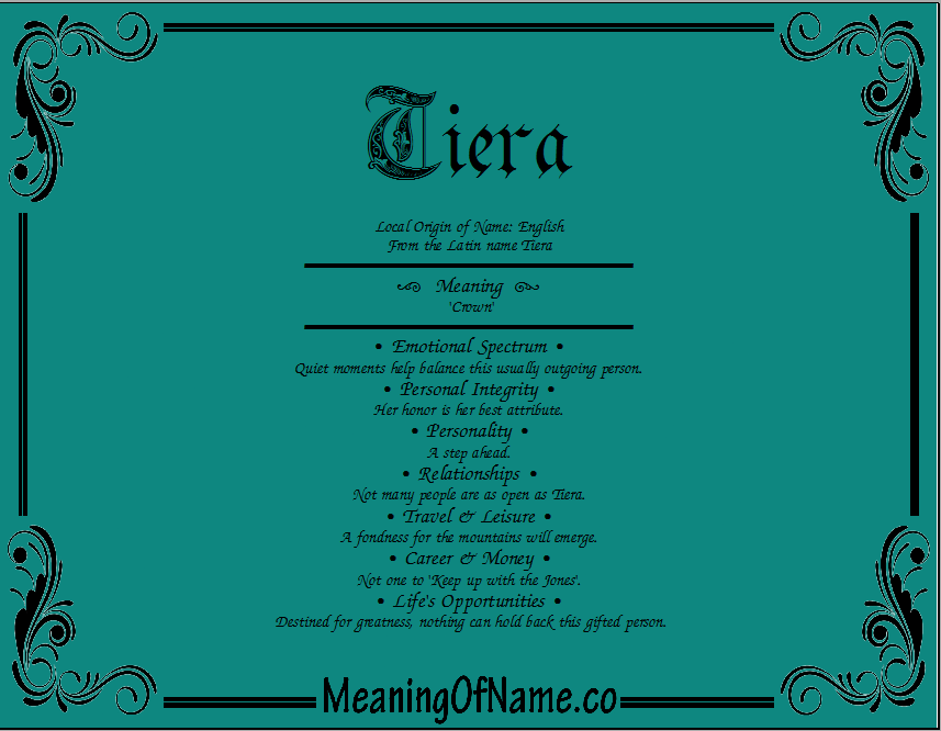 Meaning of Name Tiera