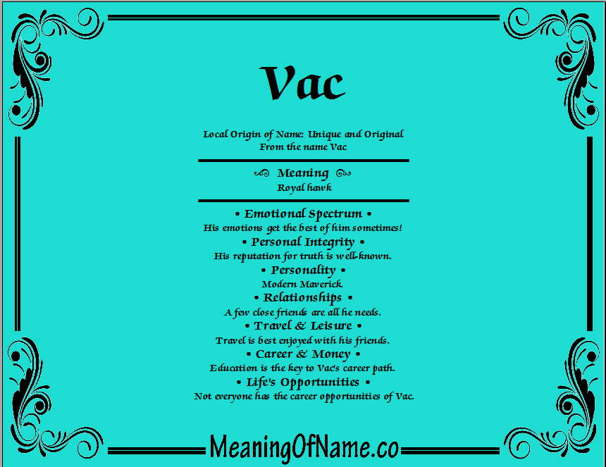 Meaning of Name Vac