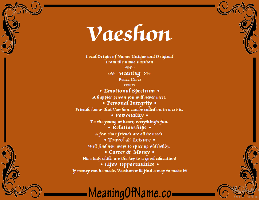 Meaning of Name Vaeshon