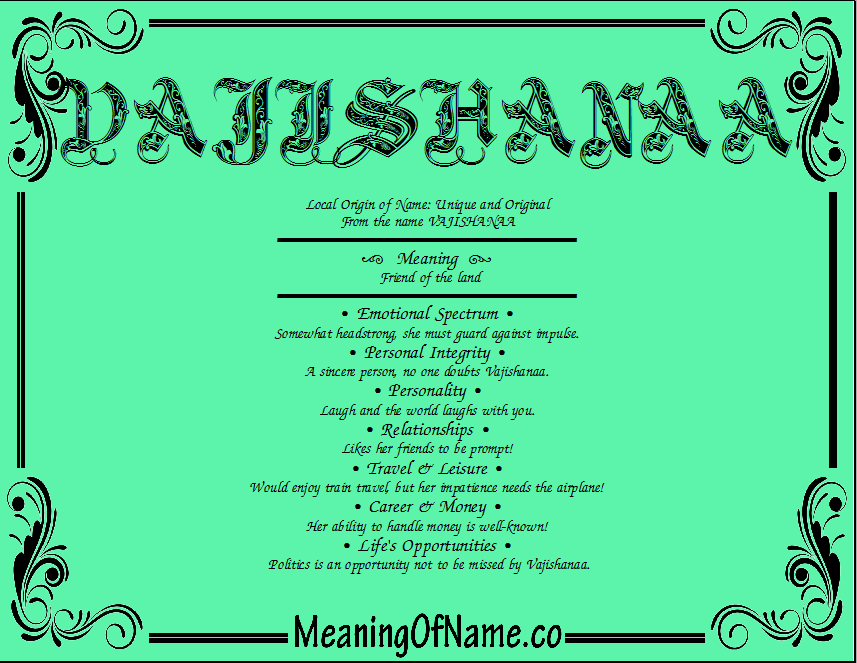 Meaning of Name Vajishanaa
