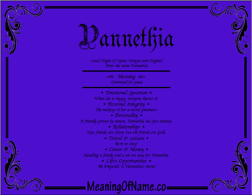 Meaning of Name Vannethia