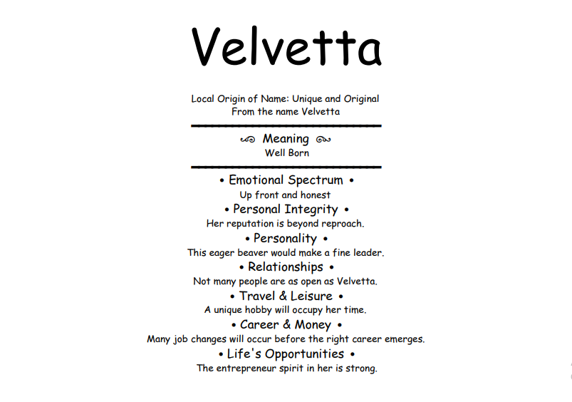 Meaning of Name Velvetta
