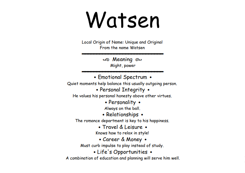 Meaning of Name Watsen