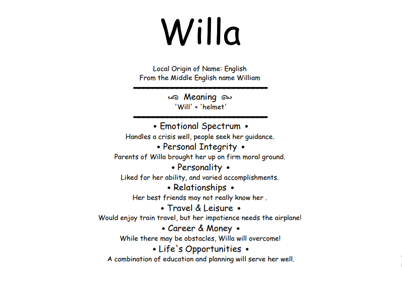Meaning of Name Willa
