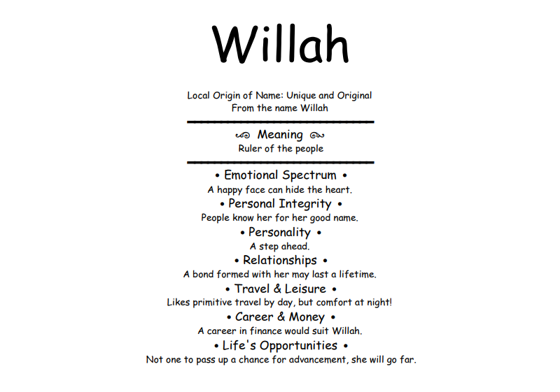 Meaning of Name Willah