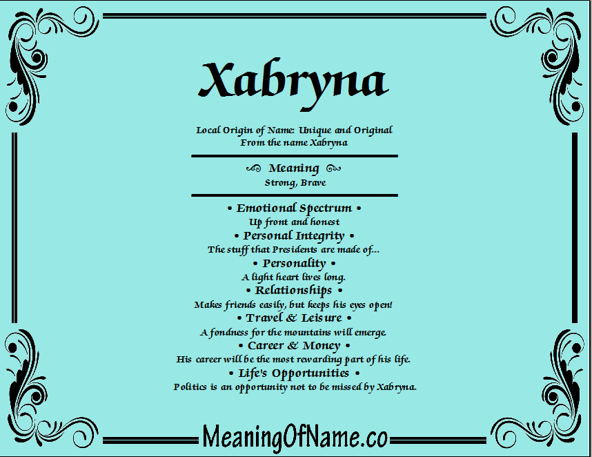 Meaning of Name Xabryna