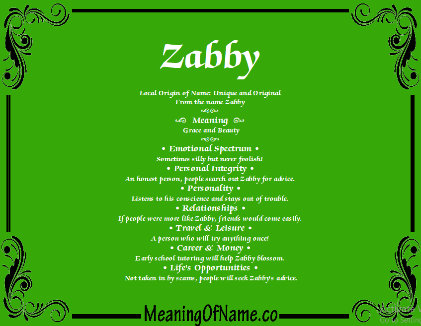 Meaning of Name Zabby