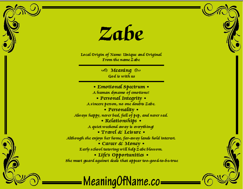 Meaning of Name Zabe