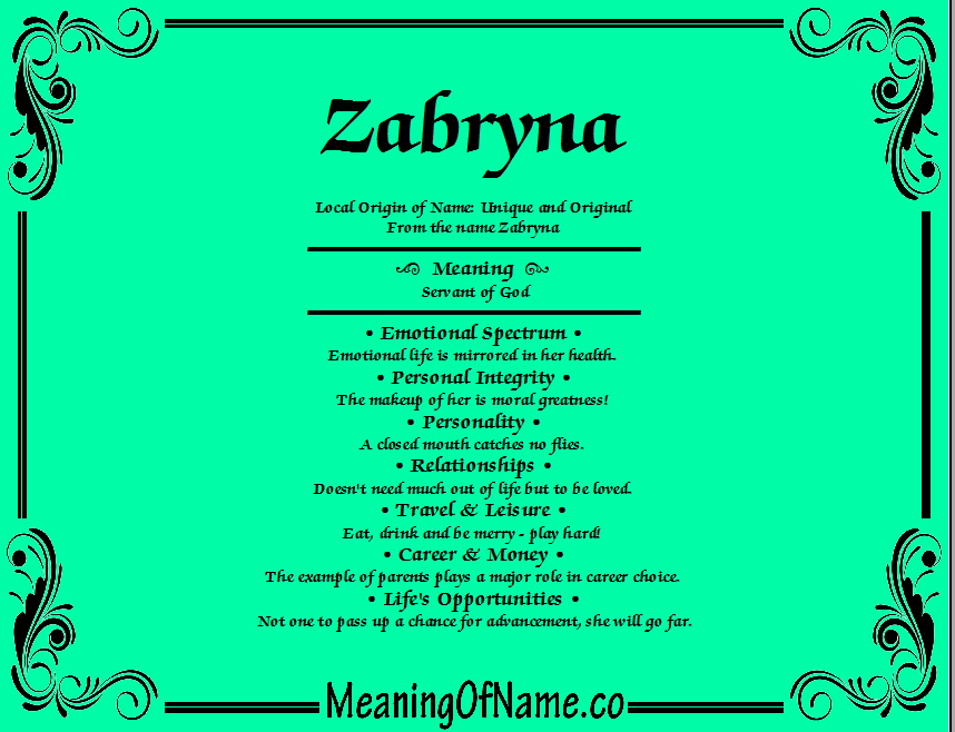 Meaning of Name Zabryna