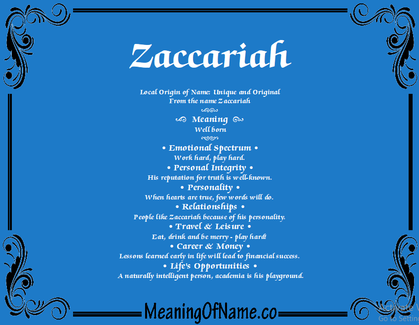 Meaning of Name Zaccariah
