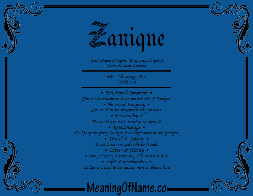 Meaning of Name Zanique